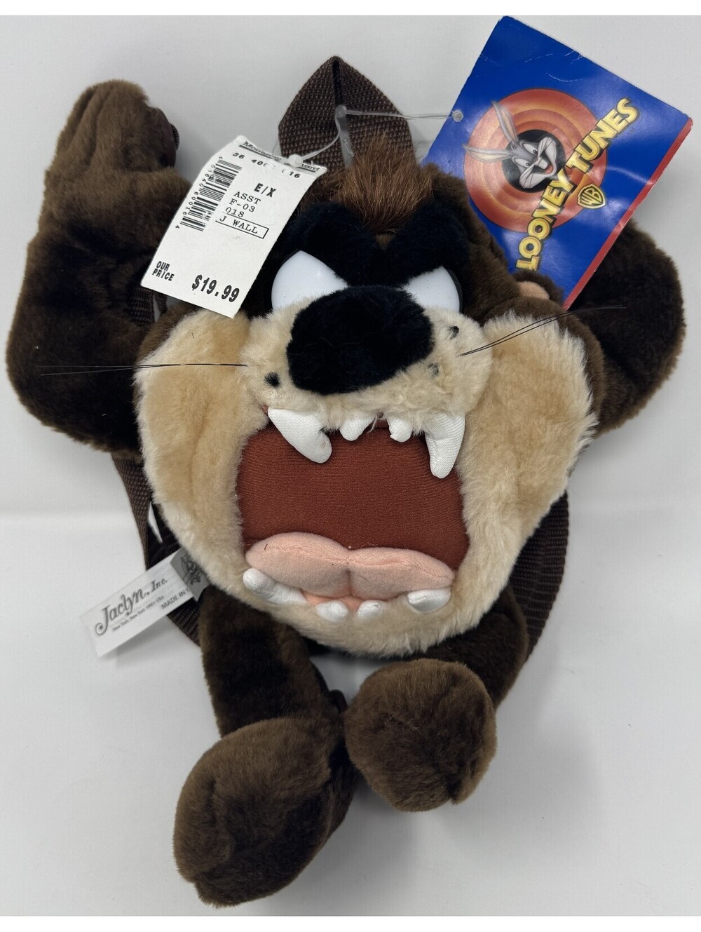 Vintage 1997 Looney Tunes Tasmanian Devil Plush Backpack with Tags